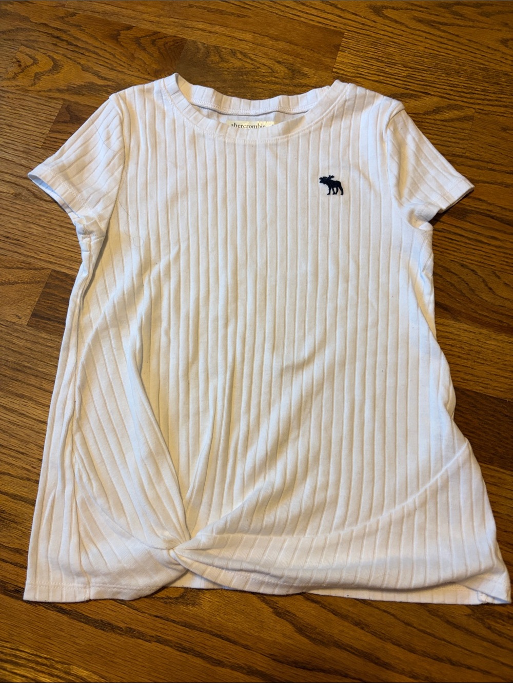 Abercrombie & Fitch White Ribbed Short Sleeve Tee with Front Twist